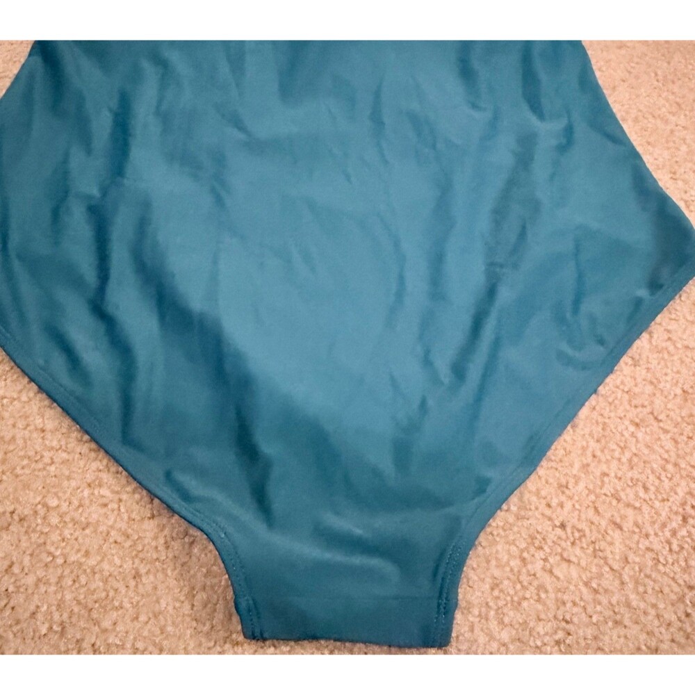 Women’s Plus Size 22W Teal One Piece Swimsuit Front Zip Flutter Sleeve Ruched - Picture 4 of 12